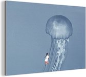 Wanddecoratie Metaal - Aluminium Schilderij Industrieel - Kinderen - Kwal - Zeedieren - Vintage - 150x100 cm - Dibond - Foto op aluminium - Industriële muurdecoratie - Voor de woonkamer/slaapkamer