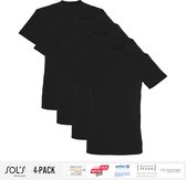 4 Pack Sol's Heren T-Shirt 100% biologisch katoen Ronde hals Zwart Maat L