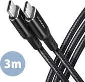 Axagon BUCM-CM30AB cable USB-C <-> USB-C 2.0, 3m, PD 60W, 3A, ALU, braid, Black