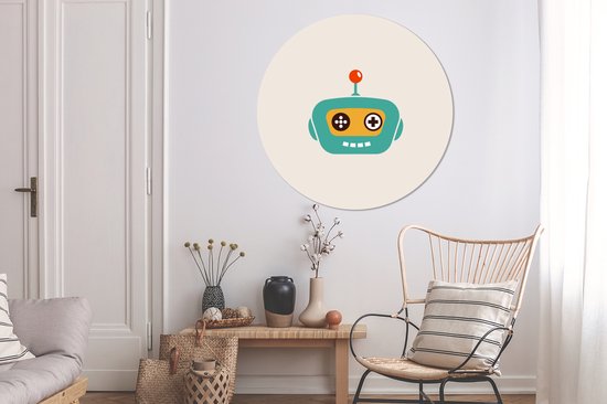 WallCircle - Wandcirkel - Muurcirkel - Robot - Gezicht - Antenne - Technologie - Jongen - Kind - Aluminium - Dibond - ⌀ 140 cm - Binnen en Buiten