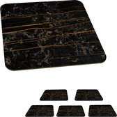 Onderzetters voor glazen - Marmer - Zwart - Goud - Ader - 10x10 cm - Glasonderzetters - 6 stuks