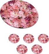 Onderzetters voor glazen - Rond - Bloemen - Roze - Rozen - 10x10 cm - Glasonderzetters - 6 stuks