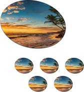 Onderzetters voor glazen - Rond - Strand - Zonsondergang - Zee - Palmboom - 10x10 cm - Glasonderzetters - 6 stuks