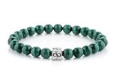 Aurum Brothers - Classic Malachiet, 8mm, Zilver, Handgemaakte Heren Kralenarmband - 17.8 cm polsmaat