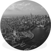 WallCircle - Wandcirkel ⌀ 30 - Luchtfoto van Manhattan, New York -zwart-wit - Ronde schilderijen woonkamer - Wandbord rond - Muurdecoratie cirkel - Kamer decoratie binnen - Wanddecoratie muurcirkel - Woonaccessoires