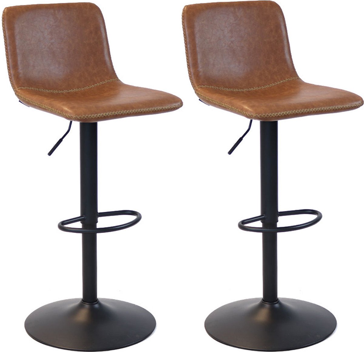 Bronx71 Industriële Barkruk Texas leer cognac 60 - 76 cm - draaibaar - Barkrukken set van 2 - barstoel