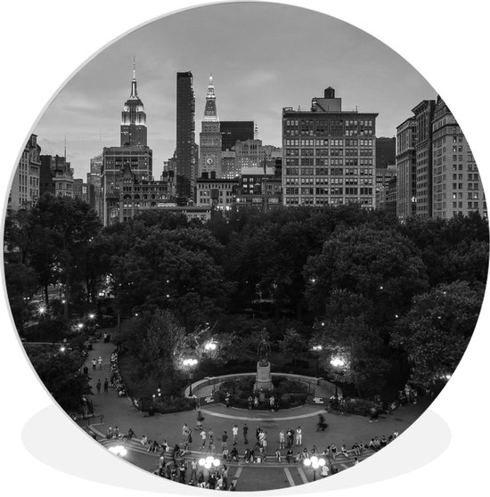 WallCircle - Wandcirkel ⌀ 150 - Union square New York -zwart-wit - Ronde schilderijen woonkamer - Wandbord rond - Muurdecoratie cirkel - Kamer decoratie binnen - Wanddecoratie muurcirkel - Woonaccessoires