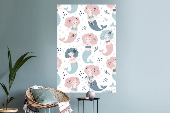 Sticker Muursticker Motif de la chambre des enfants - Motif des enfants avec des sirènes aux couleurs pastel - 80x120 cm - feuille autocollante - sticker mural repositionnable