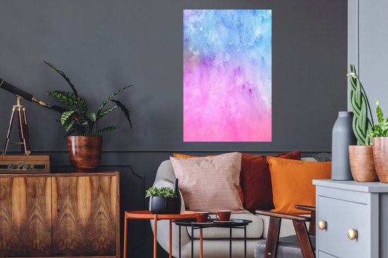 Muursticker Aquarelle Abstraite - Œuvre abstraite réalisée à l'aquarelle et rose avec des couleurs bleues - 60x90 cm - film adhésif autocollant - sticker mural repositionnable