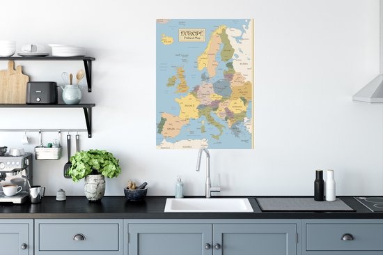 Sticker Muursticker Carte colorée de l' Europe - Vector de l'ancienne carte de l'Europe - 60x80 cm - feuille autocollante - sticker mural repositionnable