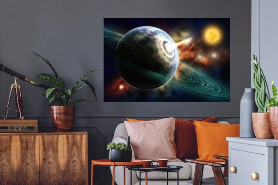 Sticker Muursticker Système solaire - Crash de météorite - 120x80 cm - film adhésif autocollant - sticker mural repositionnable