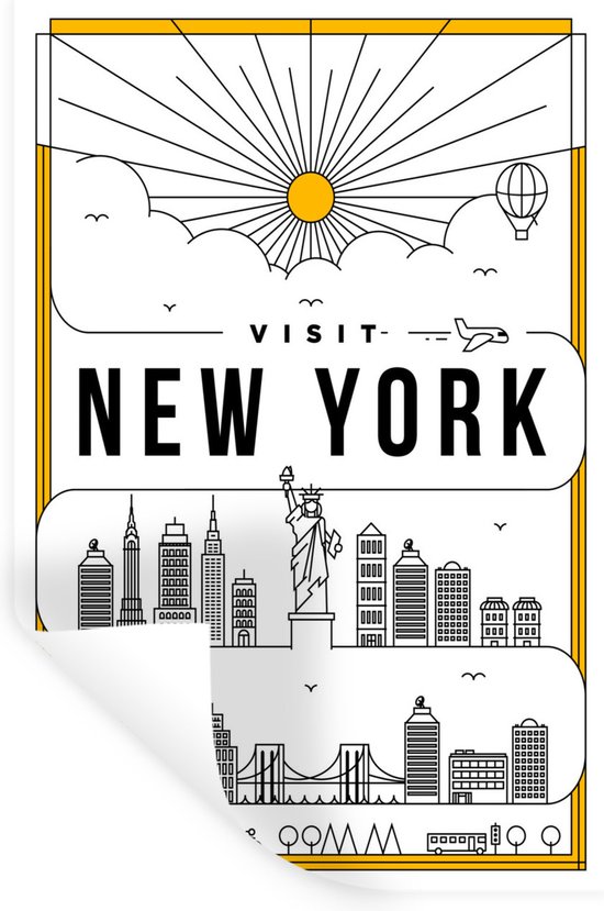 Muurstickers - Sticker Folie - New York - Skyline - Vrijheidsbeeld - 80x120 cm - Plakfolie - Muurstickers Kinderkamer - Zelfklevend Behang - Zelfklevend behangpapier - Stickerfolie