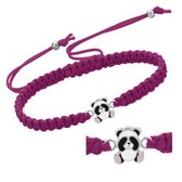 Armband meisje | Katoenen armbandje, zilveren panda