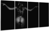 GroepArt - Glasschilderij - Vrouw - Zwart, Grijs - 160x80cm 4Luik - Foto Op Glas - Geen Acrylglas Schilderij - 6000+ Glasschilderijen Collectie - Wanddecoratie