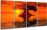 GroepArt - Glasschilderij - Spiegeling - Oranje, Geel, Bruin - 160x80cm 4Luik - Foto Op Glas - Geen Acrylglas Schilderij - 6000+ Glasschilderijen Collectie - Wanddecoratie