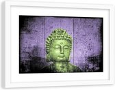 Foto in frame , Groen Hoofd van Boeddha , 120x80cm , Multikleur, Premium print