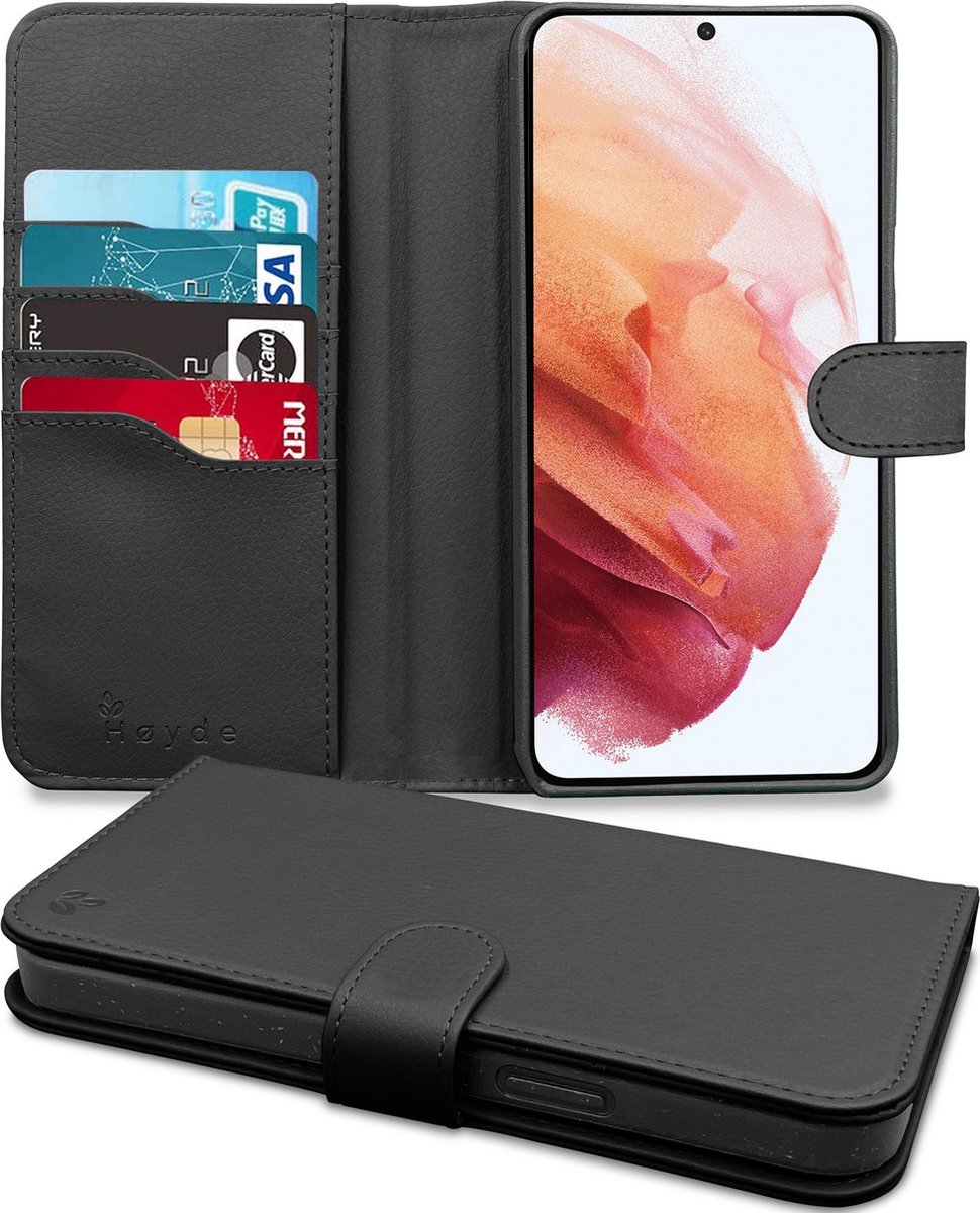 Høyde - Vegan lederen bookcase hoes - 100% Biologisch Afbreekbaar - Geschikt voor Samsung Galaxy S21 Plus / S21+ - Zwart