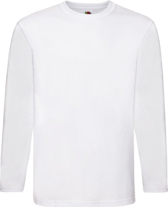 Wit Fruit of the Loom T-shirt met lange mouwen, ronde hals.