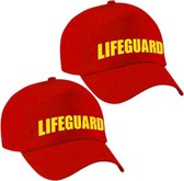 2x stuks lifeguard / strandwacht verkleed pet voor dames en heren - rood / geel - reddingsbrigade baseball cap - carnaval / kostuum