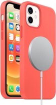 Magnetische vloeibare siliconen volledige dekking schokbestendige Magsafe-hoes met Magsafe-oplaadmagneet voor iPhone 12 mini (roze oranje)