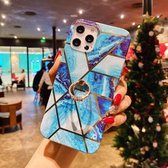 Gegalvaniseerde TPU-beschermhoes met marmerpatroon met ringhouder voor iPhone 12 mini (blauw)