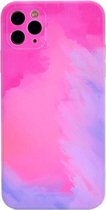 Lamsvel Rechte rand aquarel patroon beschermhoes voor iPhone 12 mini (paarsachtig rood)