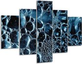 Glasschilderij -  Druppels - Blauw, Zwart, Wit - 100x70cm 5Luik - Geen Acrylglas Schilderij - GroepArt 6000+ Glasschilderijen Collectie - Wanddecoratie- Foto Op Glas