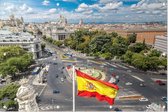 Spaanse vlag voor de Cibeles fontein in Madrid - Foto op Tuinposter - 60 x 40 cm