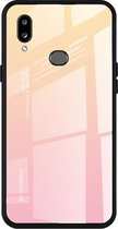 Voor Galaxy A10s Gradient Color Glass Case (Geel)