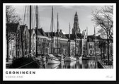 Poster Stad Groningen - A3 - 30 x 40 cm - Inclusief lijst (Zwart MDF)