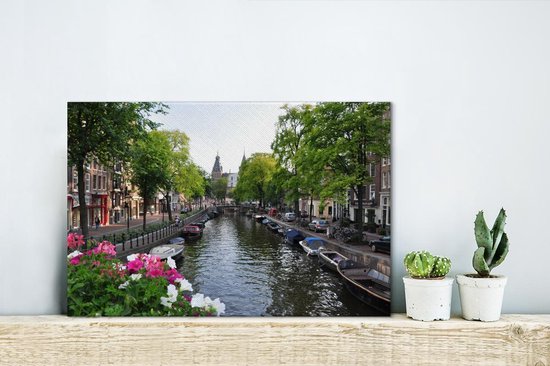 Toile d' Amsterdam canal d' été à Amsterdam toile 30x20 cm - petit - impression photo sur toile peinture Décoration murale salon / chambre à coucher) / Villes Peintures Toile