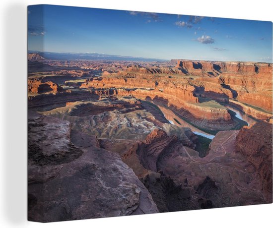 Knalblauwe lucht boven de Grand Canyon en de Colorado rivier in Utah Canvas 140x90 cm - Foto print op Canvas schilderij (Wanddecoratie woonkamer / slaapkamer)