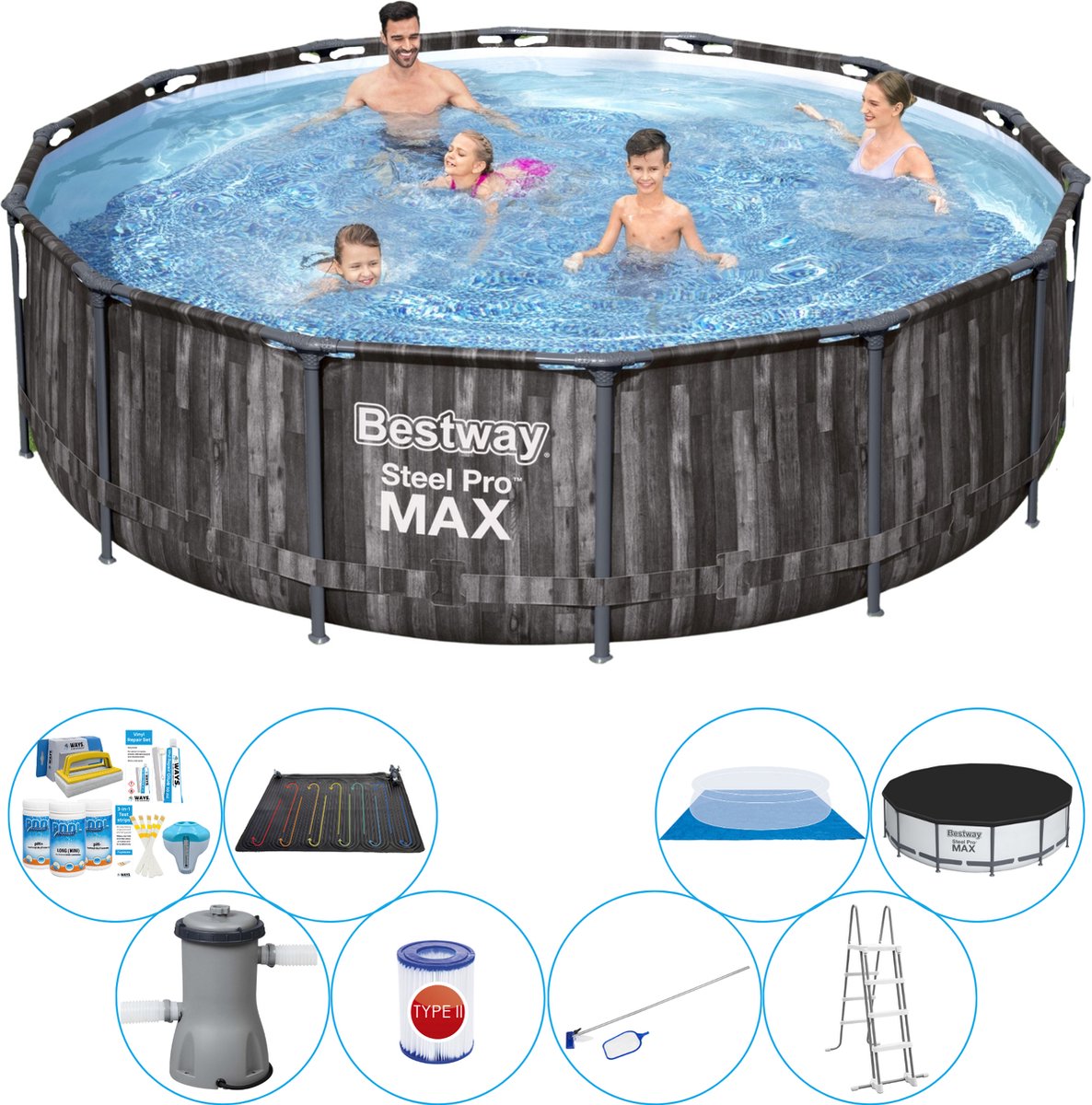 Steel Pro MAX Wood 427x107 cm - Zwembad Met Accessoires