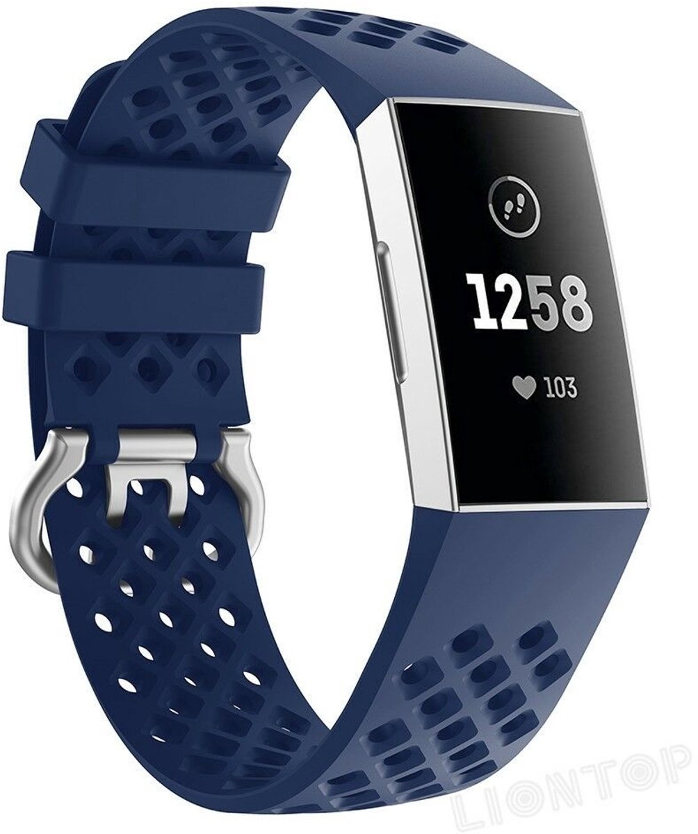 Geschikt voor Fitbit Charge 3 siliconen bandje met gaatjes - donkerblauw - Maat S