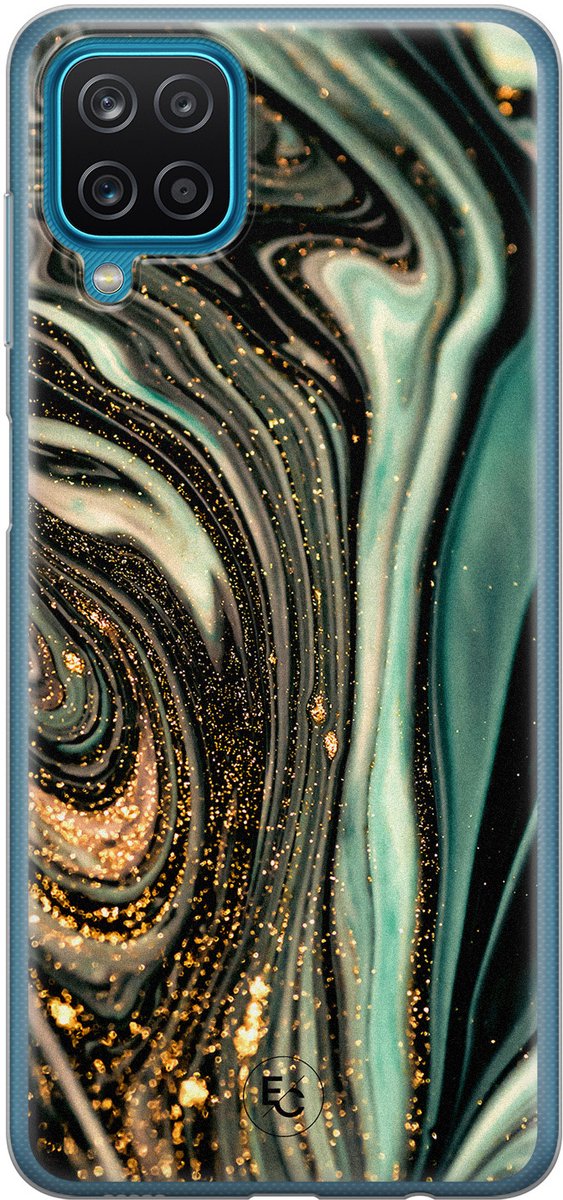 Hoesje geschikt voor Samsung Galaxy A12 - Marble khaki - Soft Case - TPU - Marmer - Groen - ELLECHIQ