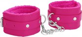 Ouch! Plush Leather Hand Cuffs - Pink - Bondage Toys - Cuffs