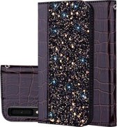 Krokodiltextuur Glitterpoeder Horizontale leren flip-hoes voor Galaxy A7 (2018), met kaartsleuven en houder (zwart)