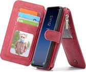 CaseMe voor Galaxy S9 Crazy Horse Texcture Afneembare horizontale lederen flip-hoes met kaartsleuf en houder en ritsportemonnee en fotolijst (rood)