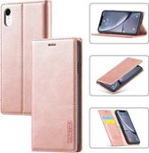 LC.IMEEKE Sterk magnetisme Ultradunne horizontale flip schokbestendige matte TPU + PU lederen tas met houder & kaartsleuven en portemonnee voor iPhone XR (roségoud)