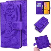 Voor iPhone XR Tiger Embossing Pattern Horizontale Flip lederen tas met houder & kaartsleuven & portemonnee (paars)