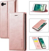 LC.IMEEKE Sterk magnetisme Ultradunne horizontale flip schokbestendige matte TPU + PU lederen tas met houder & kaartsleuven en portemonnee voor iPhone SE 2020/8/7 (roségoud)