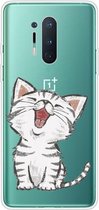 Voor OnePlus 8 Pro schokbestendig geverfd transparant TPU beschermhoes (lachende kat)