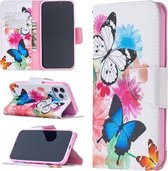 Voor iPhone 12/12 Pro Gekleurd tekeningpatroon Horizontaal lederen flip-hoesje met houder & kaartsleuven en portemonnee (twee vlinders)