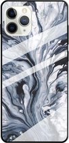 Voor iPhone 11 Pro Max Marble Pattern Glass beschermhoes (inktzwart)
