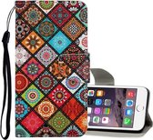 Voor iPhone 6 / 6s Gekleurde tekening patroon Horizontale flip lederen tas met houder & kaartsleuven & portemonnee (Folk-custom)