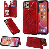 Voor iPhone 11 Pro Max Butterfly Embossing Pattern Schokbestendige beschermhoes met houder & kaartsleuven en fotolijst (rood)