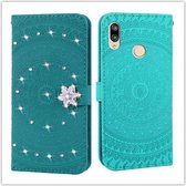 Voor Huawei P20 Lite Pressed Printing Steken boorpatroon Horizontale Flip PU lederen tas met houder & kaartsleuven & portemonnee & & lanyard (grasgroen)