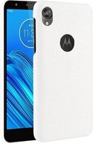 Voor Motorola Moto E6 schokbestendige krokodiltextuur pc + PU-hoes (wit)