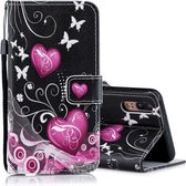 Peach Heart Pattern horizontale flip lederen hoes voor Huawei P20, met houder en kaartsleuven en portemonnee