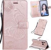 Geperst afdrukken Vlinderpatroon Horizontale flip PU lederen hoes met houder & kaartsleuven & portemonnee & draagkoord voor Huawei P20 Lite 2019 / Nova 5i (Rose Gold)